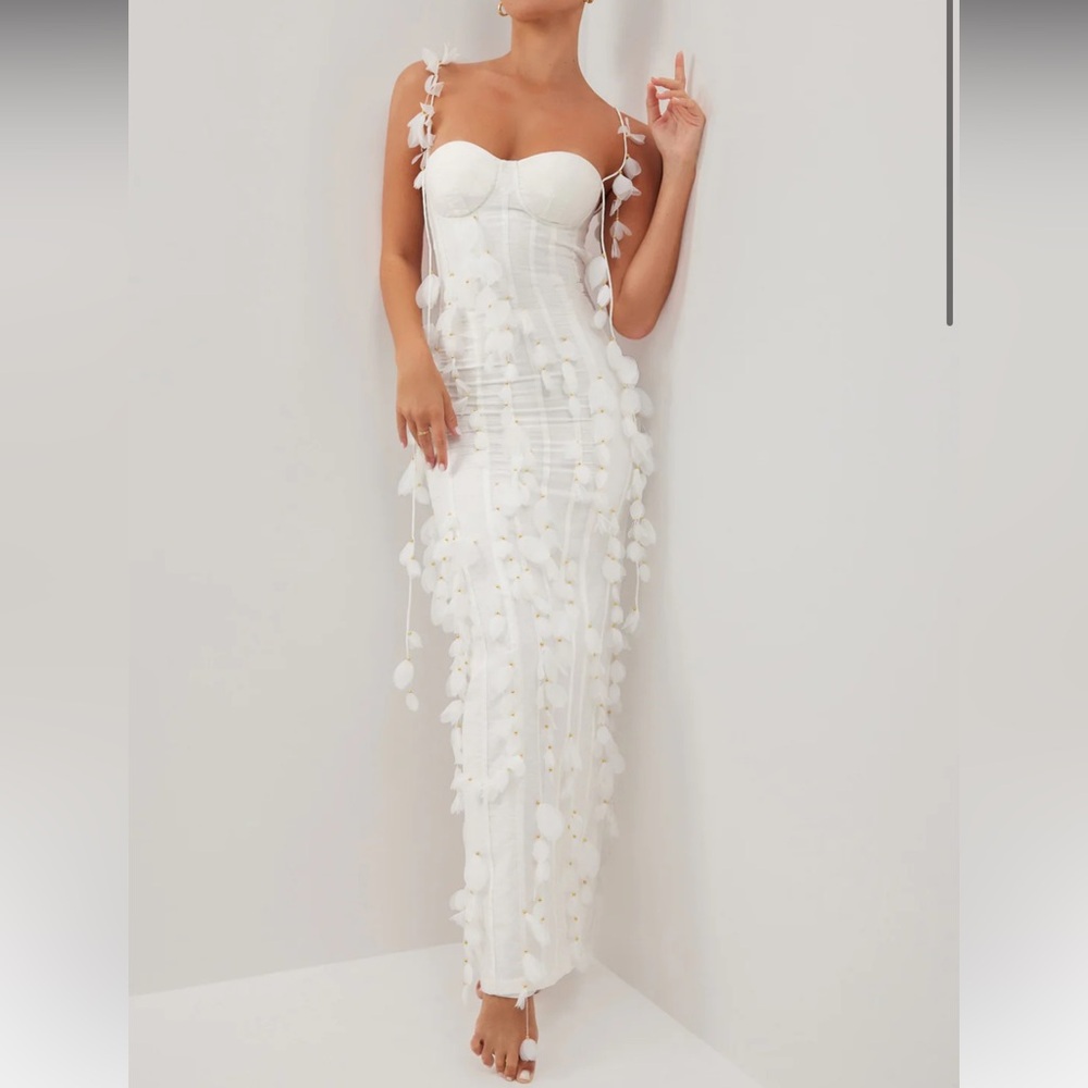 Heiress Beverly Hills White Corset Petal Linen Maxi Dress  White - New With Tags